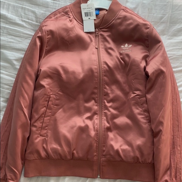 adidas pink satin bomber jacket